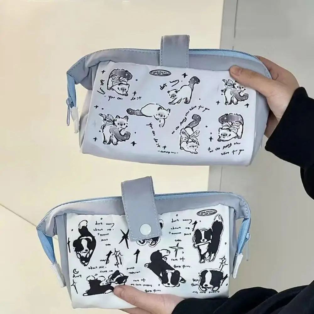 

Cartoon Print Cute Dog Pen Bag Creative Large Capacity Stationery Storage Pouch Flip Cover Snaps Zipper Travel Cosmetic Bag