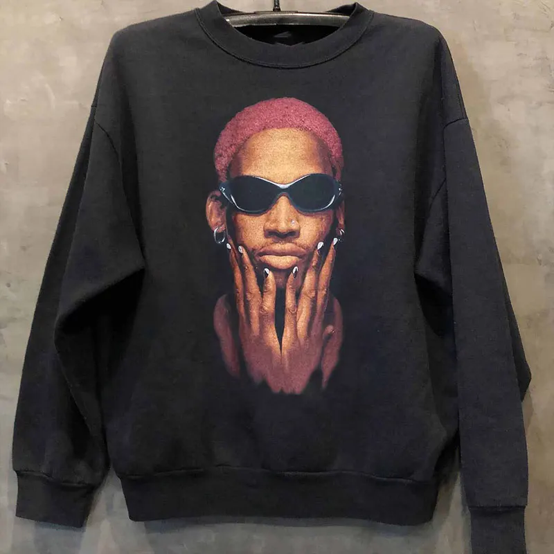

Autumn Winter Rodman Portrait Hiphop Hip Hop Rock Oversize Street Crew Neck Long Sleeve Sweater Men Band Sports Sweater Women