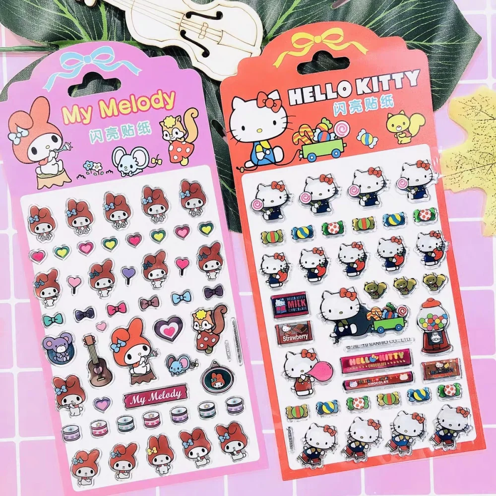 Adesivi glitter originali Sanrio Hello Kitty Melody Cartoon Toy Decalcomanie per chitarra Skateboard Telefono Decorazioni per laptop Regali per ragazze