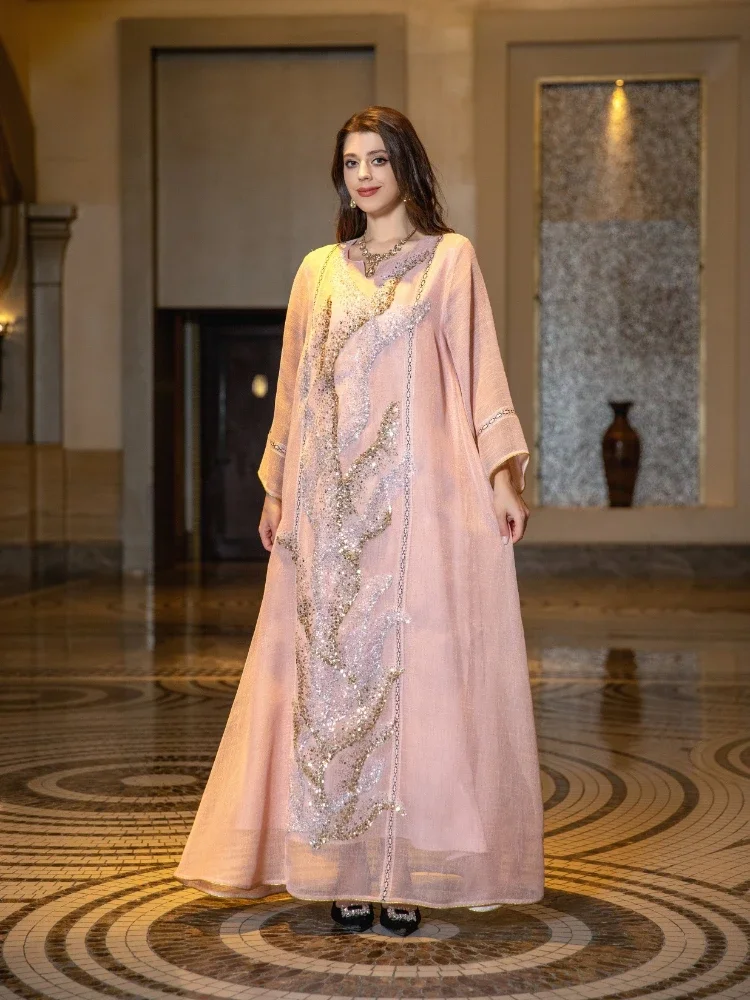 Eid Muslim Party Dress for Women Abaya Jalabiya Evening Long Dresses Sequins Morocco Abayas Kaftan Islam Vestidos Arab Long Robe