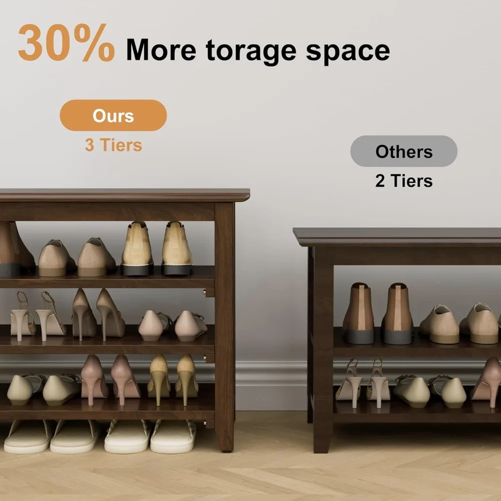 Очень большая скамейка для прихожей из массива дерева с 4-х уровневым местом для хранения обуви