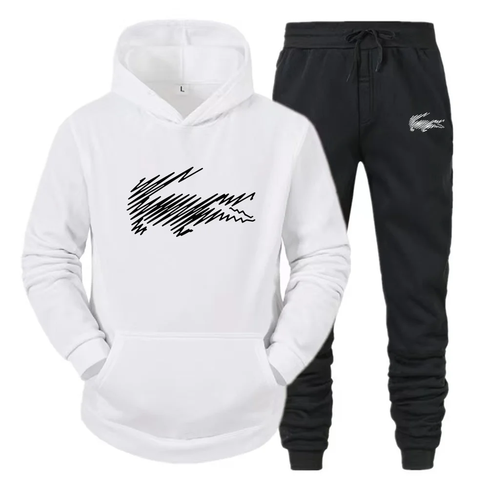 Autumn new men\'s hooded sweatshirt set casual and versatile young and handsome men\'s clothing, sports two-piece set