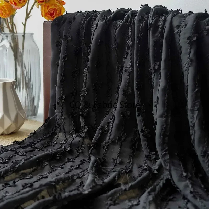 Soft Candy Color Striped Embroidered Chiffon Fabric For Spring And Summer Women's Clothing Dress By the meter