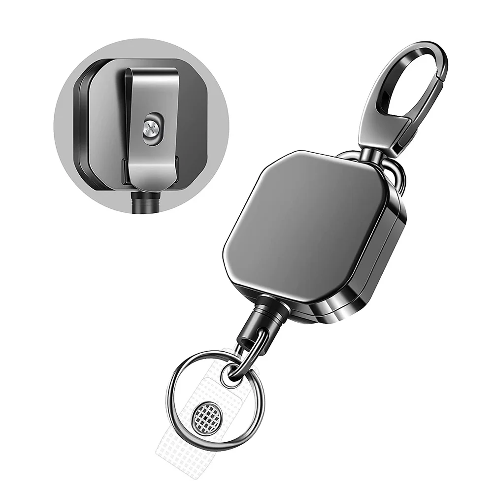 Robuster, einziehbarer Karabiner aus Metall, Schlüsselanhänger, Gürtel, Abzeichenrollen, Clip, verstärktes Stahldrahtkabel