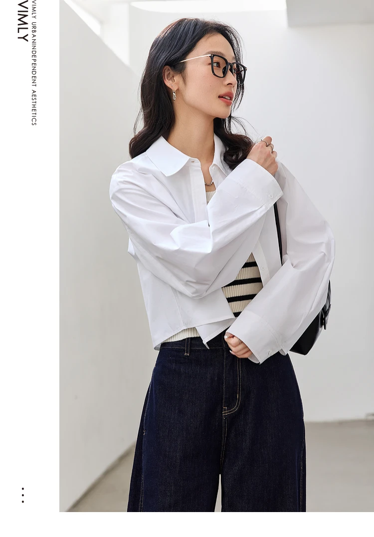 VIMLYVIMLYVIMLY White Simple Commuter Lapel Short Shirt Women's 2025 Spring New Premium Shirt Pure Cotton Top A0285