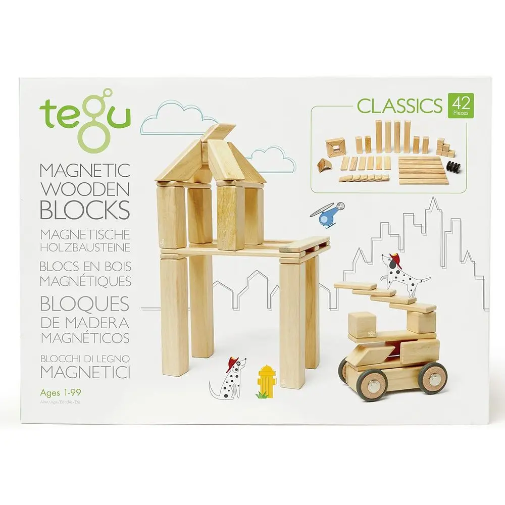 Blocchi magnetici in legno naturale Tegu, 42 pezzi, adatti dai 1 ai 99 anni
