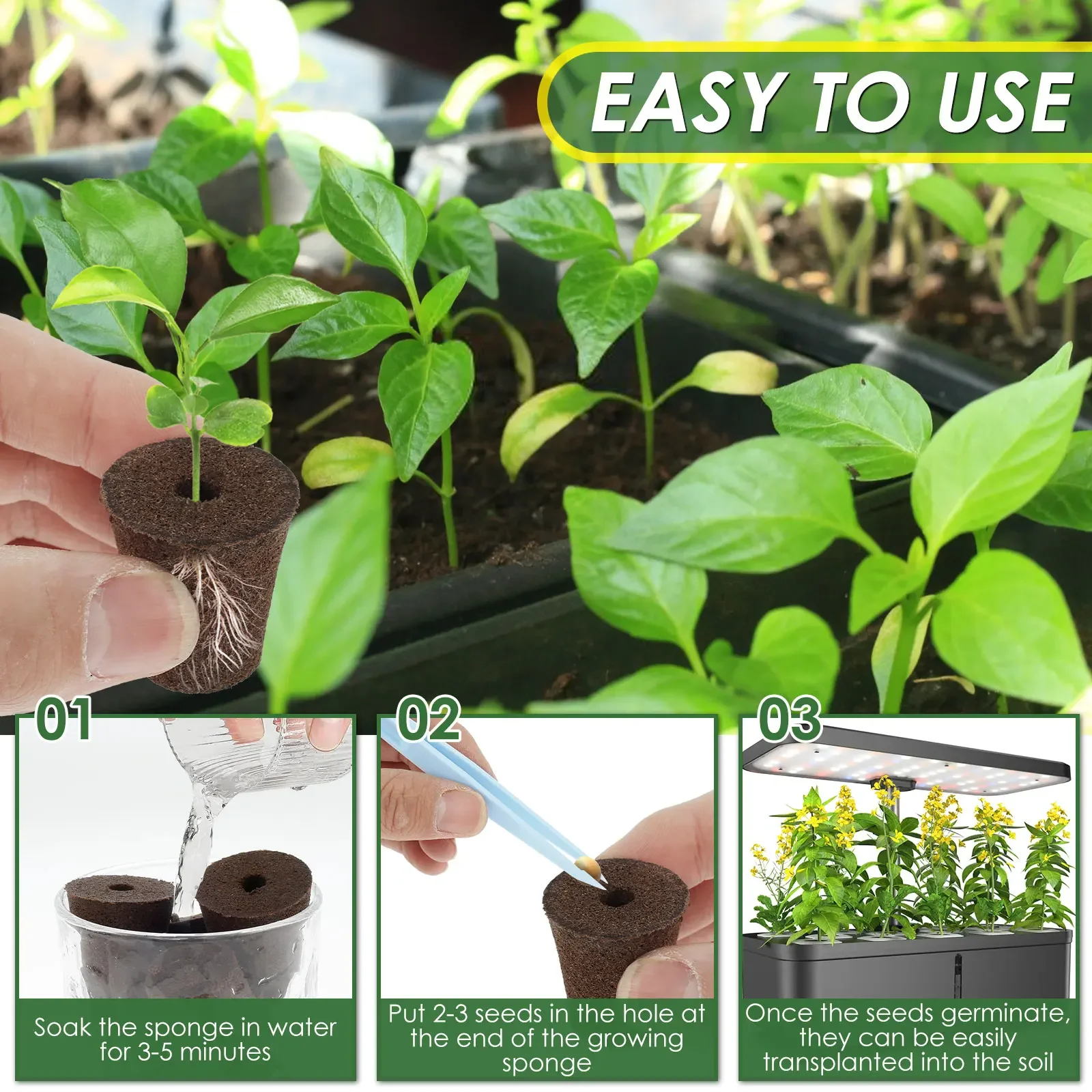 40 قطعة من إسفنجات نمو البذور للحديقة إسفنجة بداية الشتلات المائية مع تسميات النباتات والملقط استبدال إسفنجات نمو الجذر