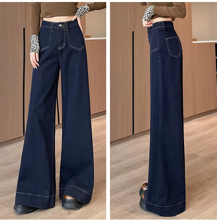 

Spring and Autumn New Fashion Loose Denim Wide-leg Pants, Women's Commuter Style Simple Casual High-waisted Straight Leg Jeans