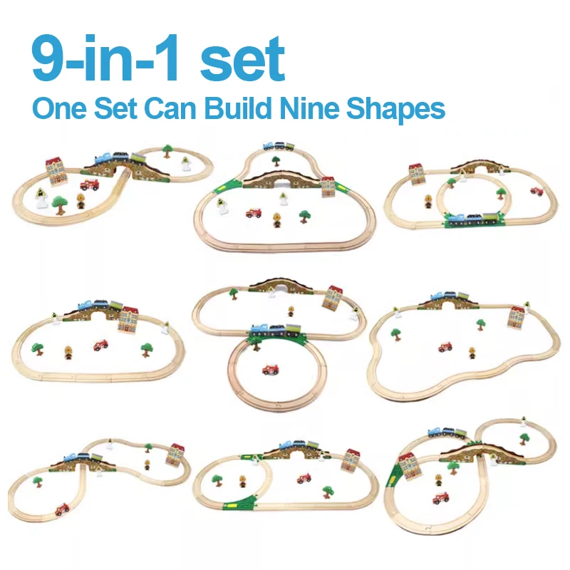 Children's Wooden Track Set, Figure Eight Wooden Track Assembly Magnetic Train Wooden Boys And Girls Toy Gift G19