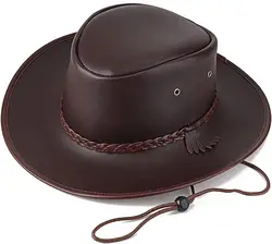 Cowboy Hats for Men and Women, Western Leather Outback Wide Brim Rain Cap