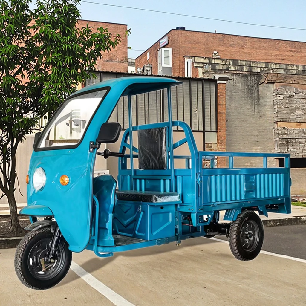 Cargo 3-Wheel Electric Tricycle 60V Motor 1000W Power 400kg Payload Capacity EEC/DOT Certified Steel Cabin Closed Van Truck Open