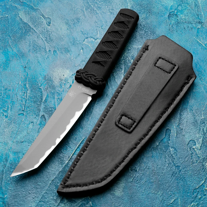 HUANGFU SKD-11 Steel Outdoor Knife Fixed Blade Hiking Hunting Knife Survival Rescue Knife Self Defense Knife Gift for Men