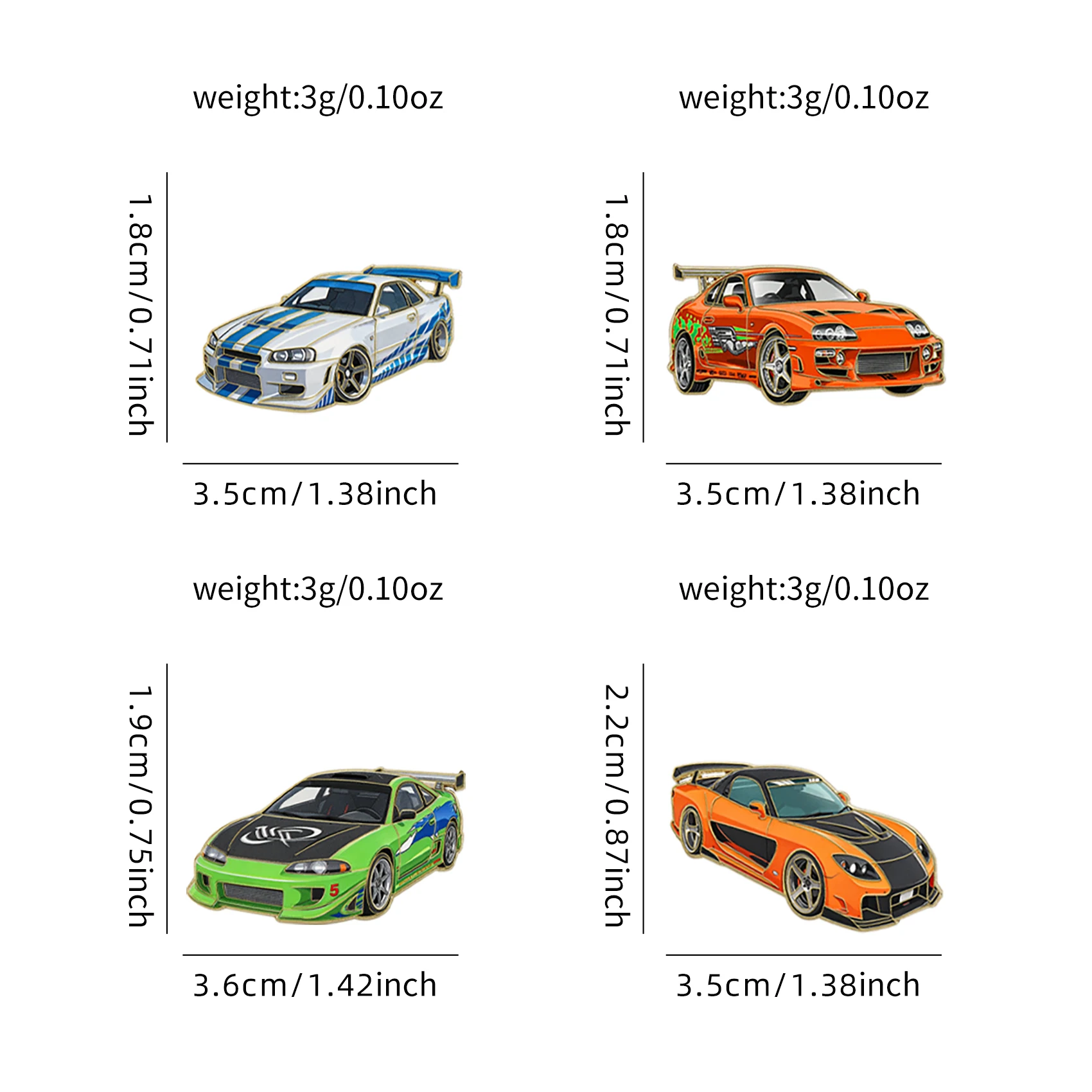 4 peças de Broches de Esmalte do Carro Velozes e Furiosos para Casacos, Broches Masculinos, Emblemas de Lapela da Moda, Joias, Presente para Amigos