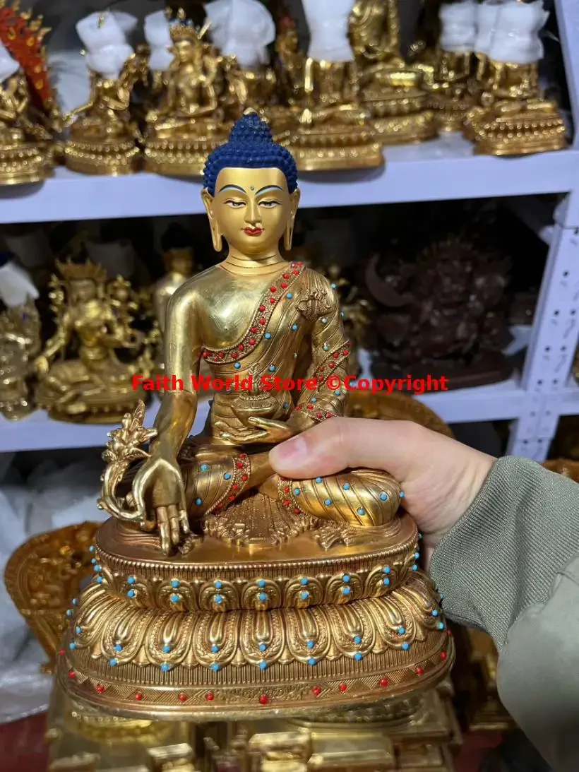 30CM large TOP quality Tantric Medicine Guru buddha Tibet Thailand Nepal Worship COPPER Buddha statue efficacious protection