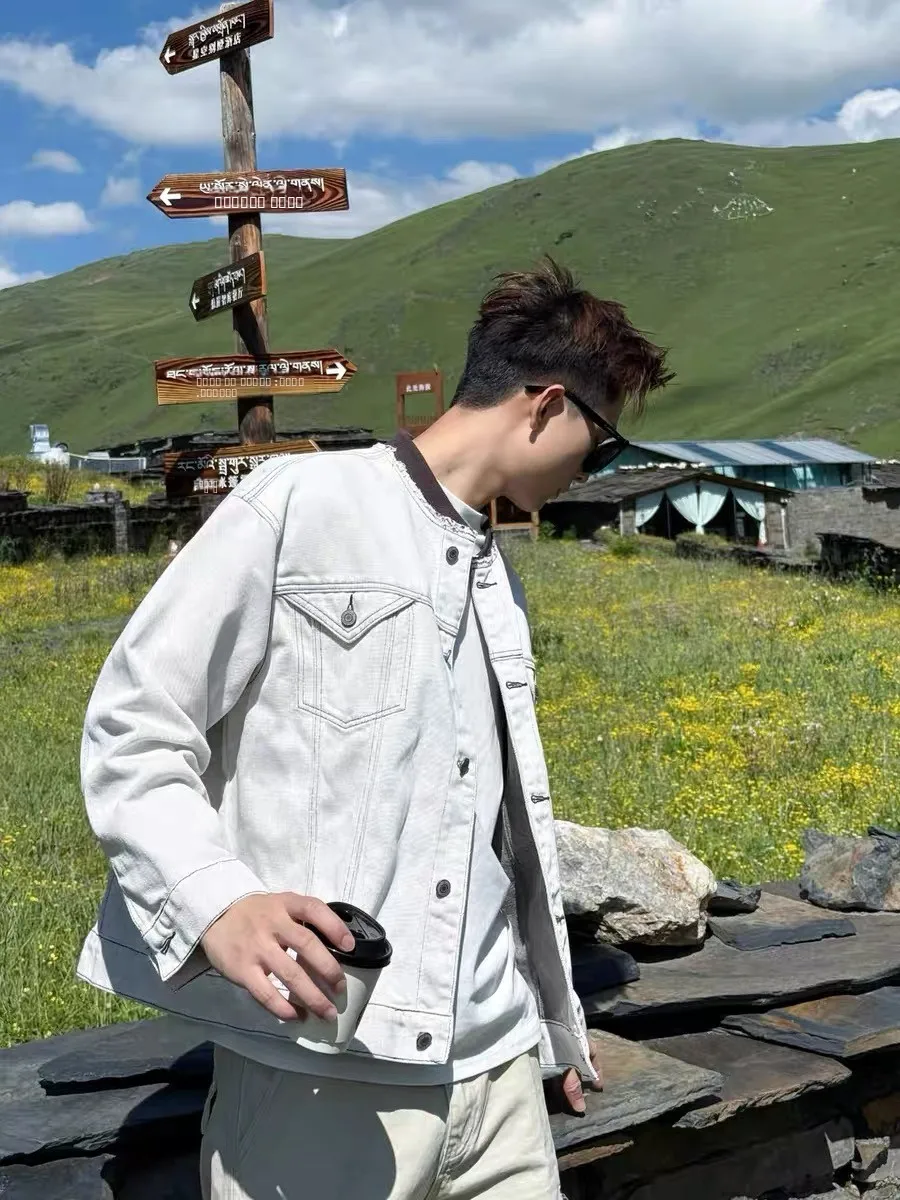 

Ретро американский джинсовый молочный воротник в стиле пэчворк или джинсы Jaet, повседневное свободное верхнее пальто с вышивкой для подростков