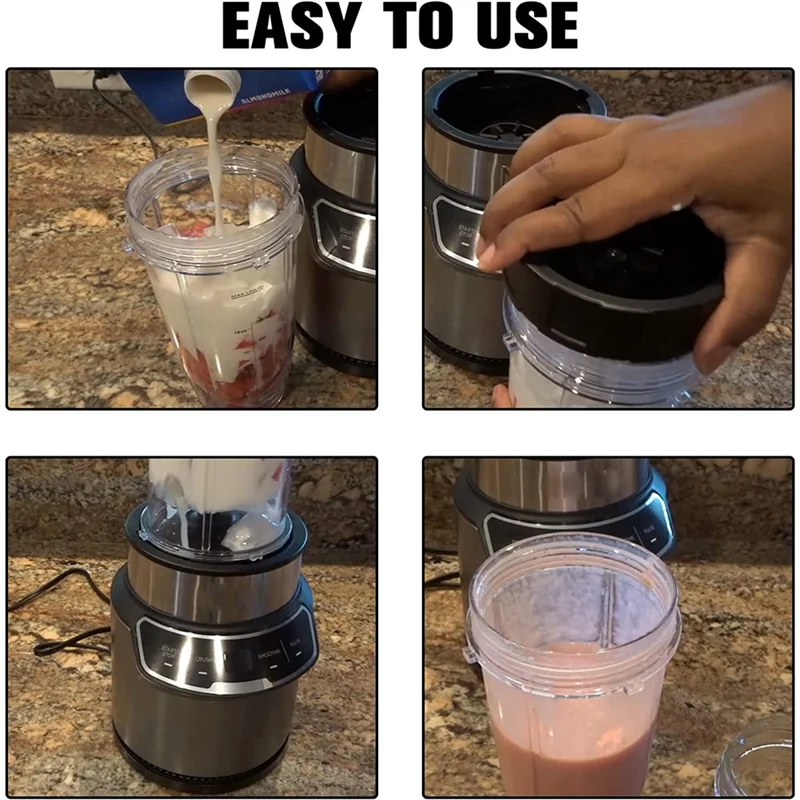 

Replacement Blender Cups For Ninja BN801-24 Oz Bullet Cups With 7 Fins Blades Replacement Fit Nutri Ninja BL480 BL482 BL642-New