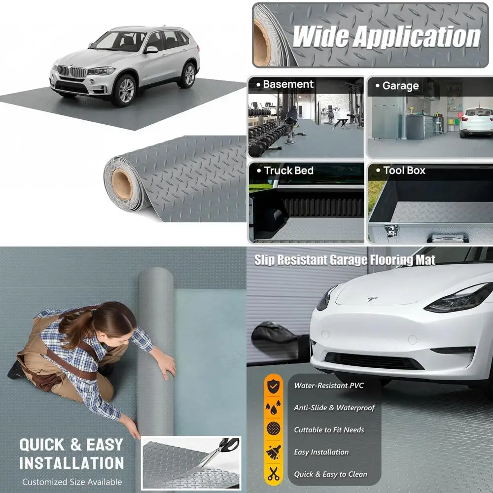 

Утолщенный ПВХ-коврик для пола гаража, сверхпрочный водонепроницаемый противоскользящий защитный коврик для автомобилей, прицепов, внедорожников, подвалов, спортзалов (серый) 4 фута x
