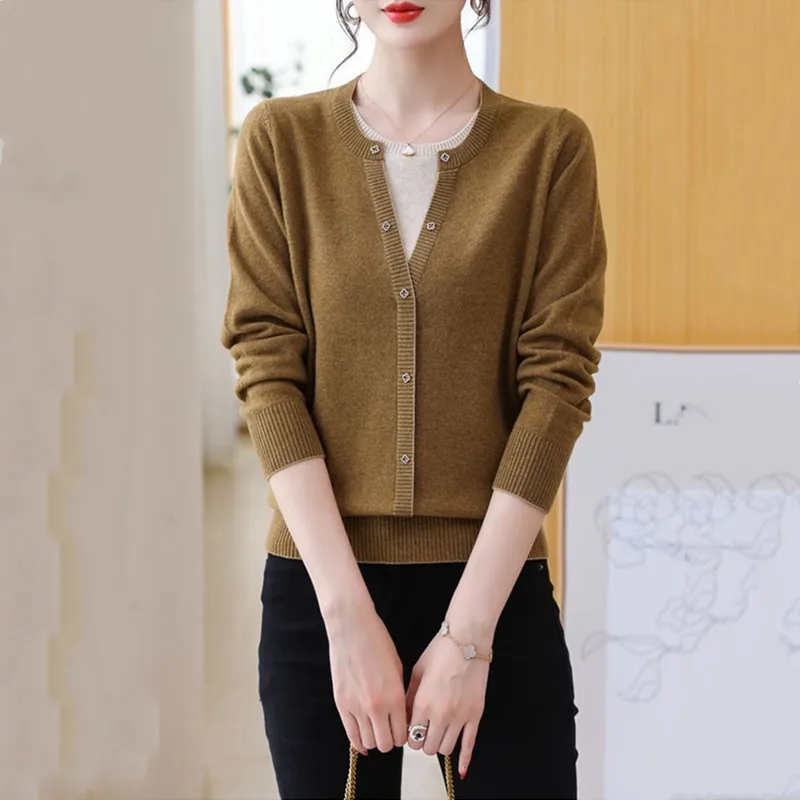 เสื้อสเวตเตอร์แบบสวมหัวสำหรับผู้หญิง2ชิ้นให้ความอบอุ่น Baju atasan rajut แฟชั่นใหม่2023ฤดูใบไม้ร่วงฤดูใบไม้ผลิ