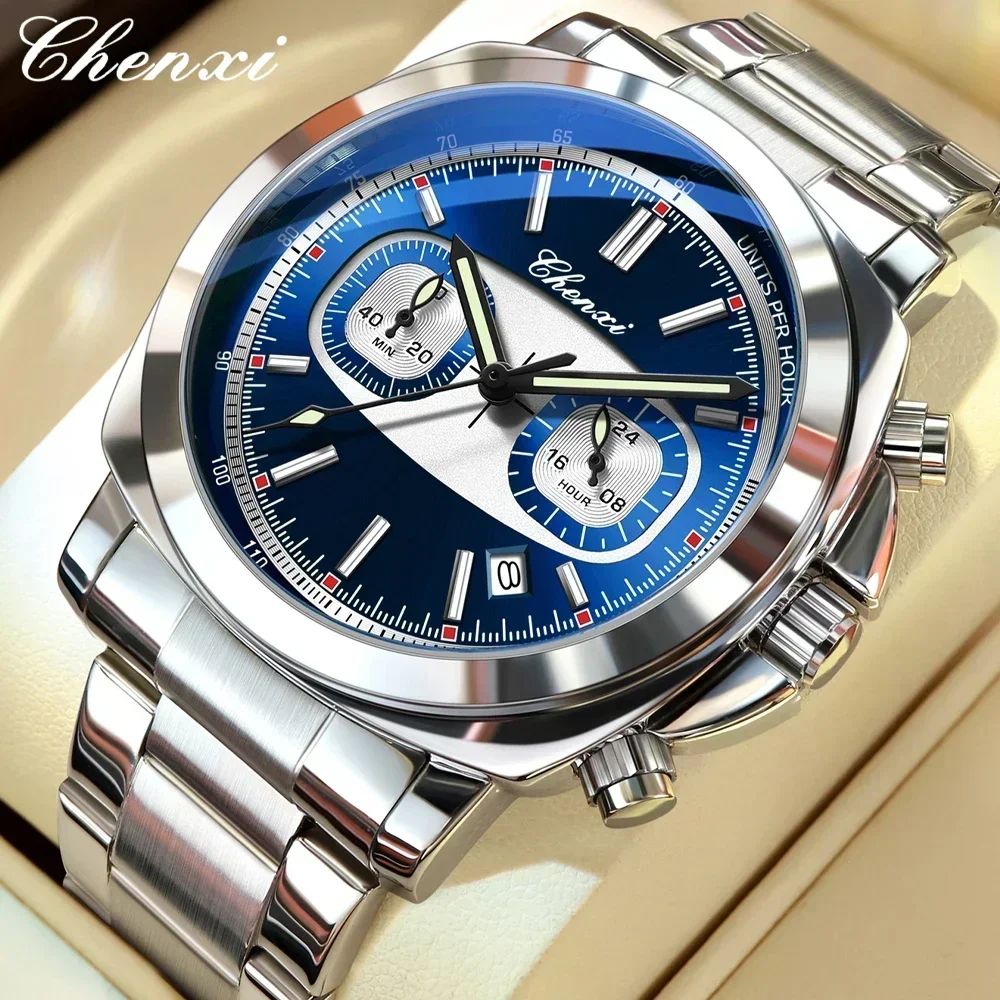 CHENXI Luxury Men's Watch Calendar Luminous Waterproof Man Clock Chronograph Stainless Steel Quartz Watches For Men Reloj Gift