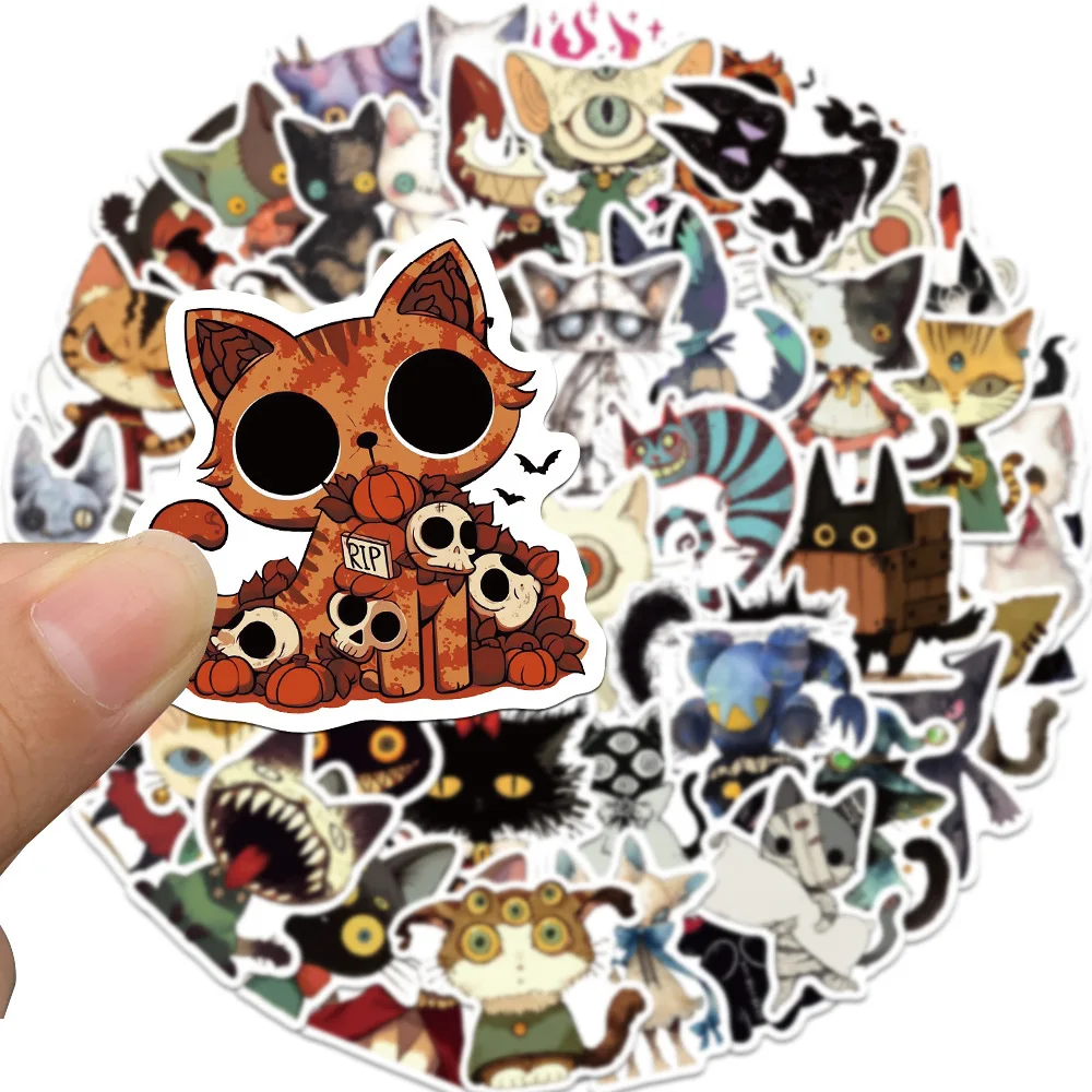 50PCS Halloween Horror Gothic Cartoon Weird Cat Stickers DIY Luggage Laptop Phone Case Skateboard Sticker Toy