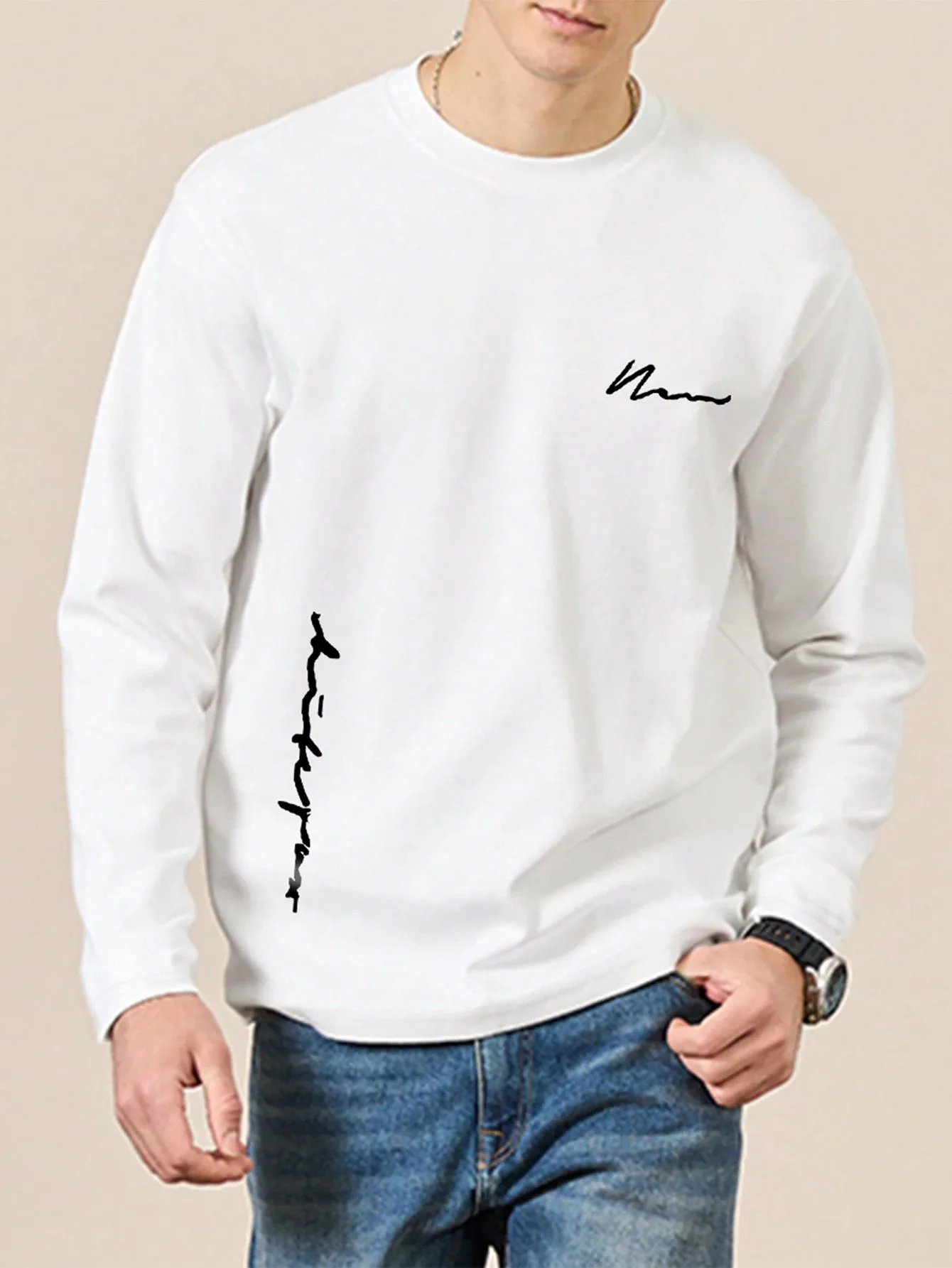 Das neue Herren-Langarm-T-Shirt für Frühling und Herbst 2025. ist lässig und bequem mit 3D-Buchstabenmusterdruck