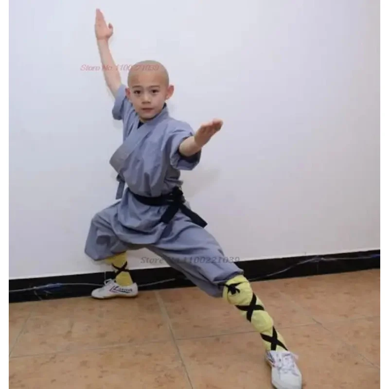 

2025 chinese traditional children shaolin monk kung fu uniform martial arts wing chun tai chi suit buddhist monk tops+pants set
