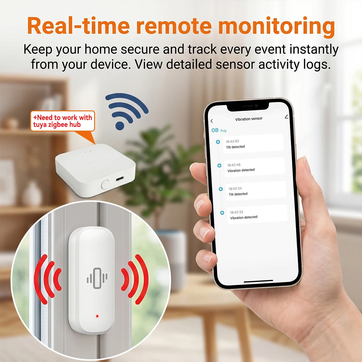 Tuya Zigbee Vibration Sensor XYZ Axis Tilt Detection Real-Time Motion Shock Alarm for Strongbox Door Window Security Protection