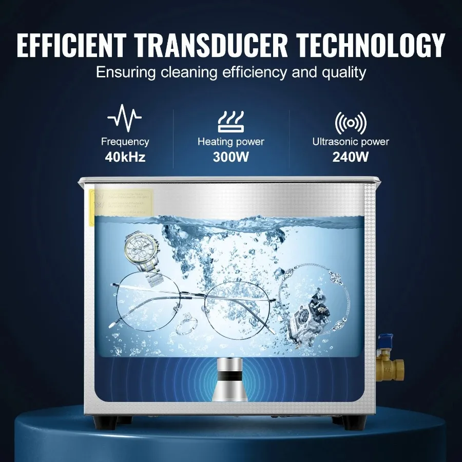منظف بالموجات فوق الصوتية الاحترافي 10 لتر 2.5 جالون سهل الاستخدام مع مؤقت رقمي وسخان آلة صناعية من الفولاذ المقاوم للصدأ لـ J #3