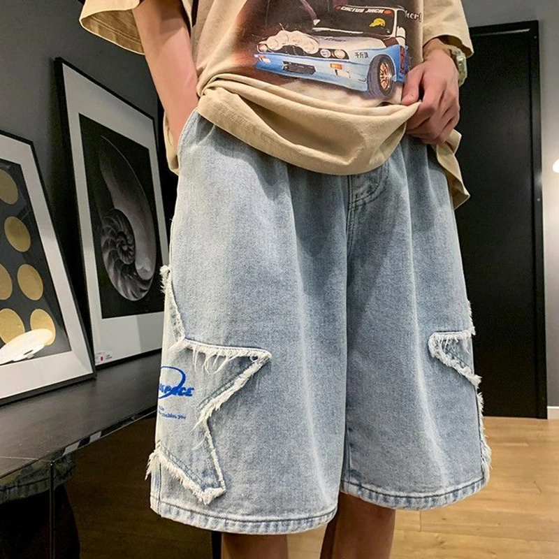 Summer Denim Shorts for Women Pentagram Embroidery Y2k High Waist Casual Jean Shorts Women Clothing Female Shorts Harajuku Stree