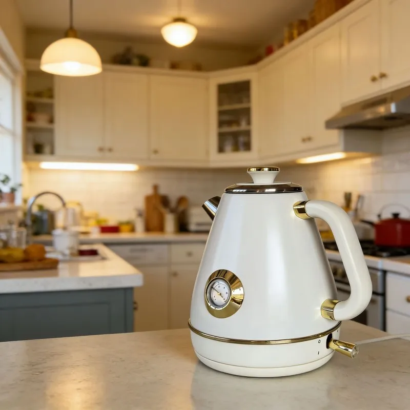 

A84G-EU Plug 1850W Retro Electric Kettle 1.7L Handmade Decals Auto Power Off 304 Stainless Steel Teapot For Quick Boiling