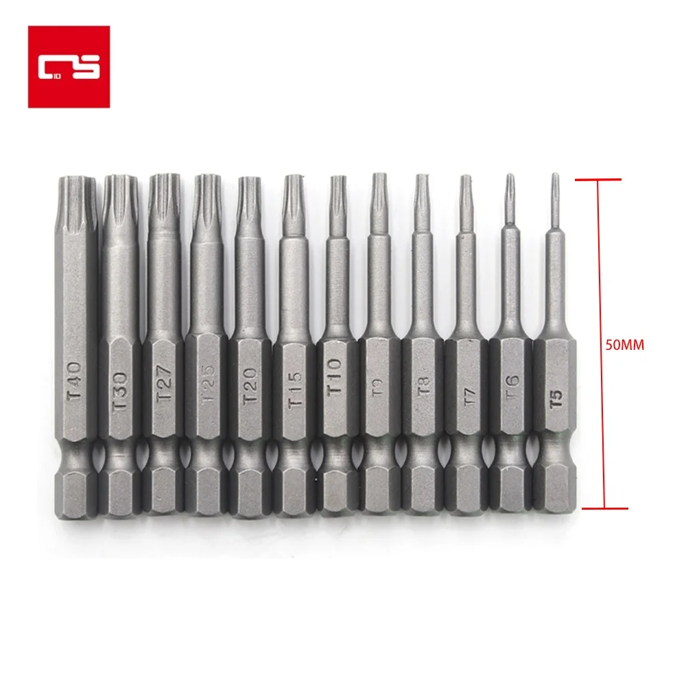 12pcs punte per cacciavite trapano Set S2 acciaio T5-40 testa esagonale 1/4 ''gambo cacciavite TORX magnetico per strumento di riparazione del computer portatile del telefono