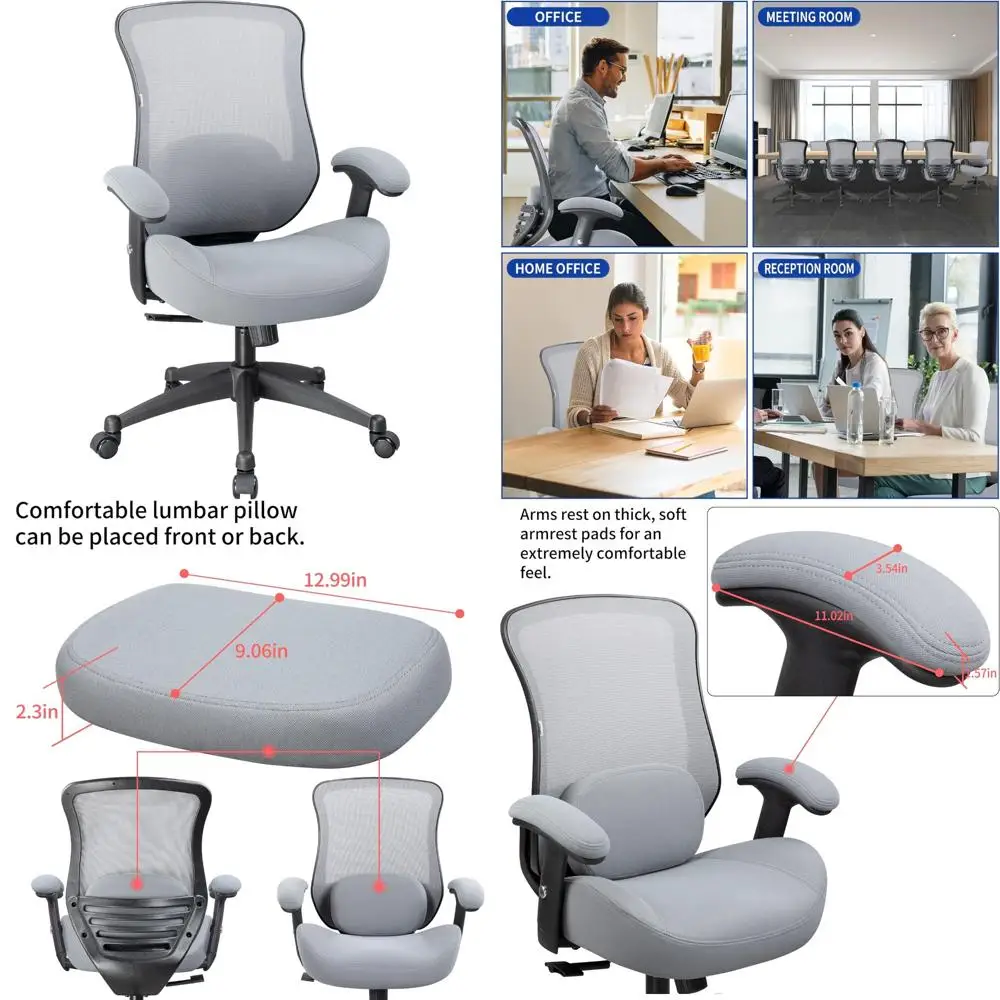 

Ergonomic Mesh Office Chair with Adjustable Height, Armrests, and Lumbar Support - Grey