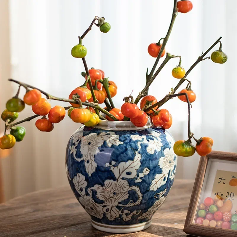 Classic Blue and White Porcelain Vase - Timeless New Chinese Style Home Table Decor, Perfect for Dried Flowers and Ornaments