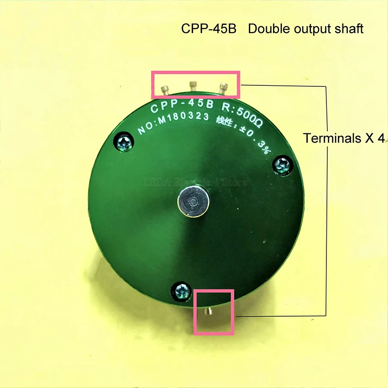Imagem -03 - Sensor Plástico do Ângulo do Potenciômetro Eixo de Saída Dobro ou Único Eixo Central Precisão Condutora Cpp45 Cpp45b 1pc