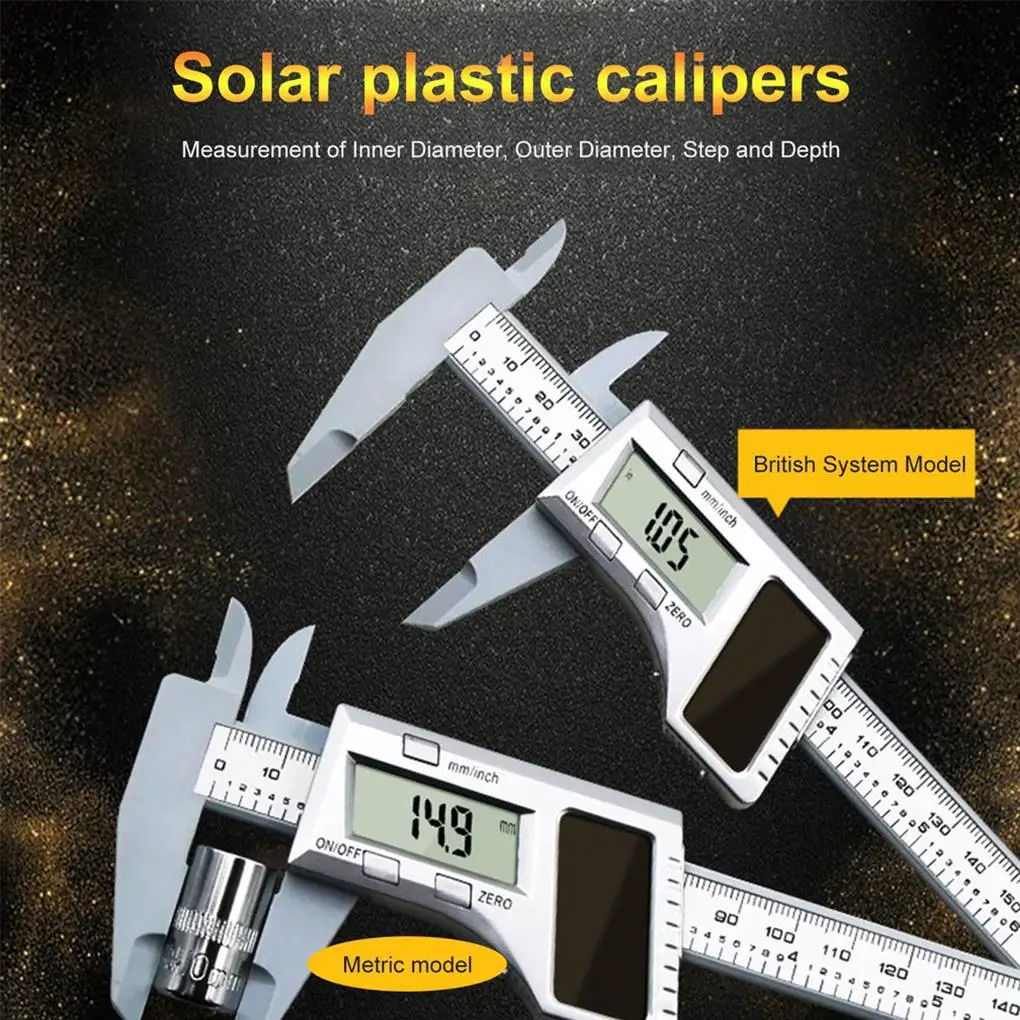 Solar Digital Measuring Caliper Battery Powered Measurement Gauge Instruments Electric Ruler Woodworking Tool Supplies