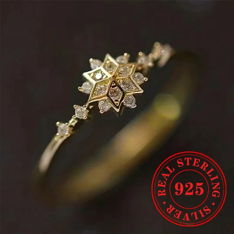 Huitan Aesthetic Flower Women Rings Real 925 Sterling Silver Rings Luxury Cubic Zirconia Wedding Party Accessories Fine Jewelry