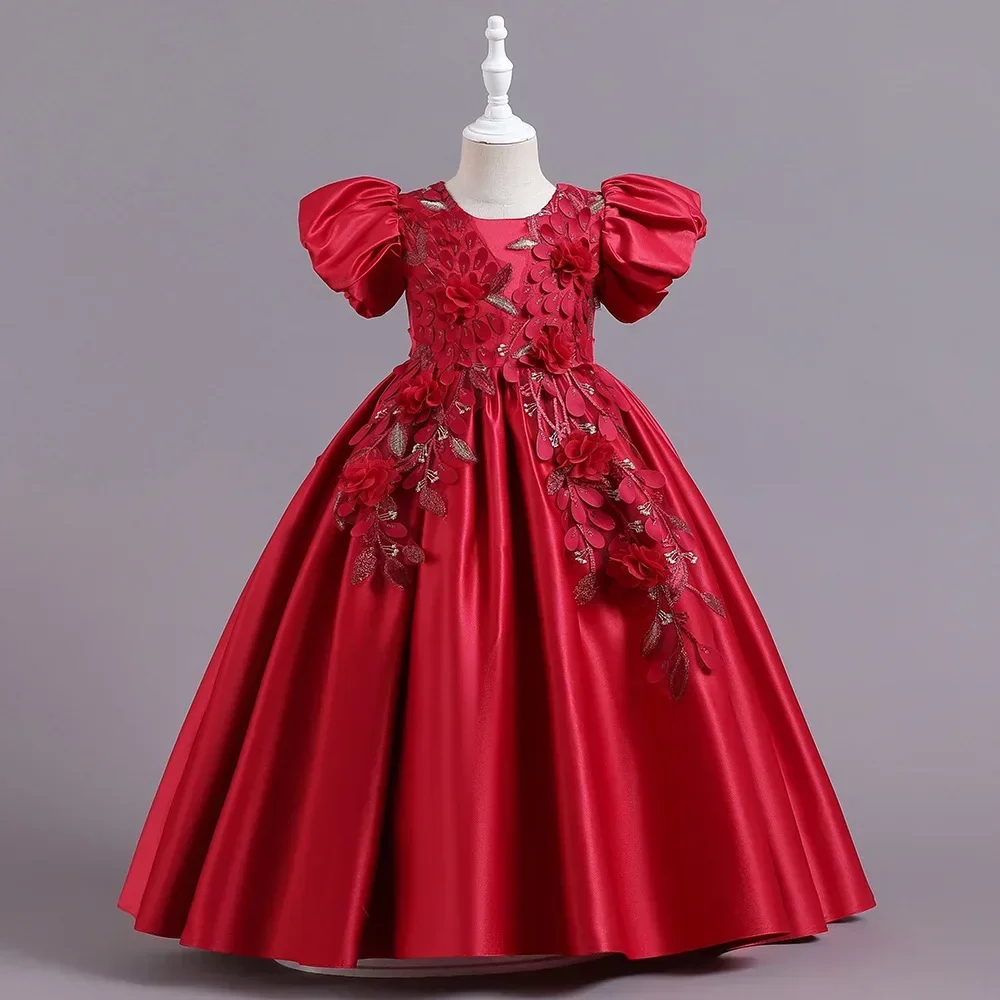 Vestido longo formal para meninas, vestido de princesa, estilo europeu e americano, menina flor, vestido de noiva para crianças, anfitrião piano