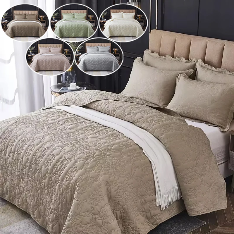 

1/3PCS Bedding Quilted Quilt Ultrasonic Bed Cover Quilt Bedspread Double Air-conditioned Quilt Three-piece Solid Color Bed Sheet