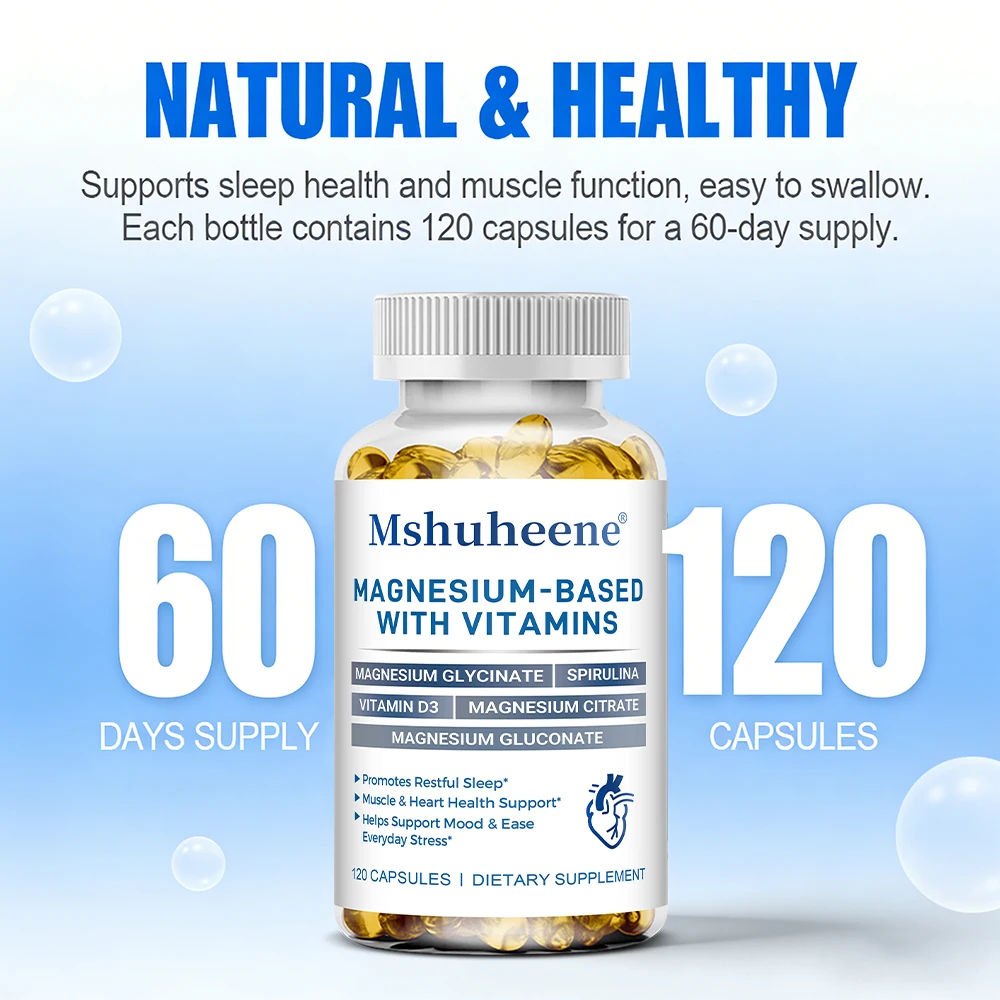Magnesium 800mg Vitamin D3 Capsules, High Absorption, Supports Sleep, Muscle Recovery, Bone, Heart & Immune Health for Men Women