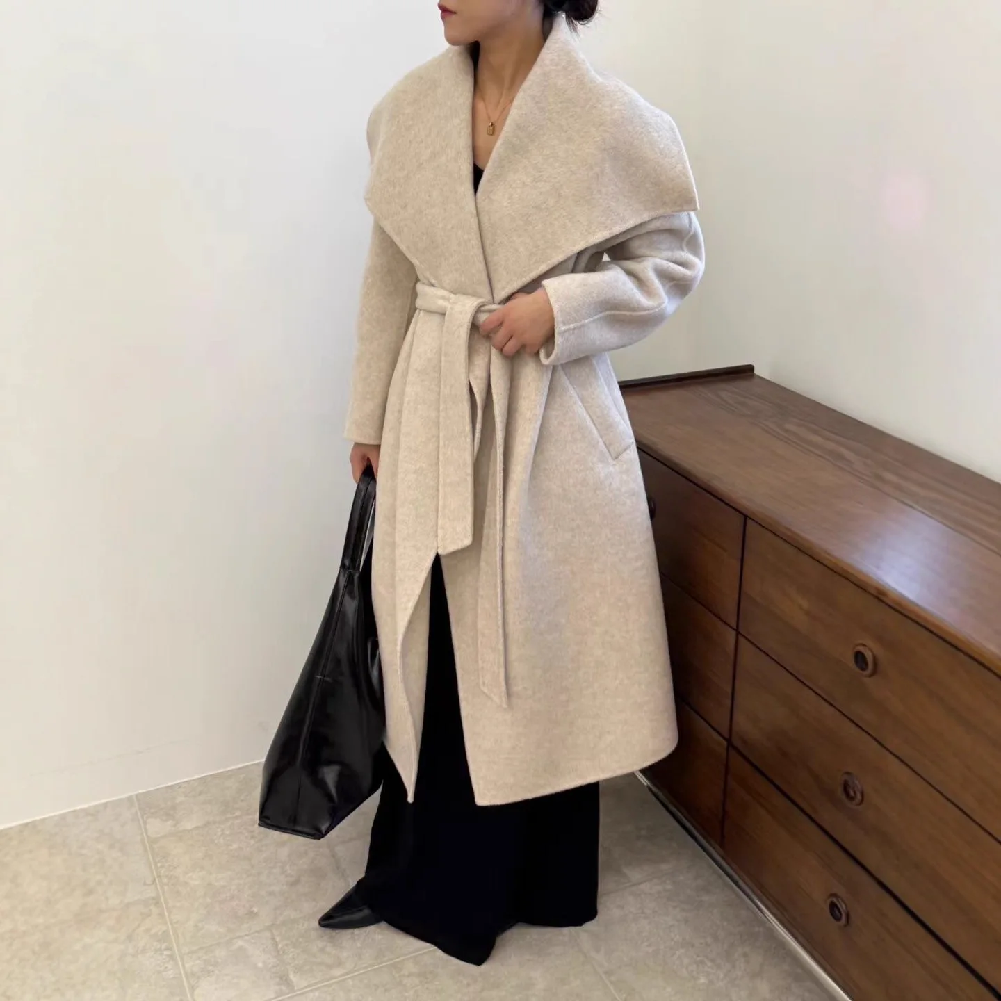 Turn Down Collar Double Wool Side Long Trench Wool Coat Women Fashion Thick Loose Winter Jacket 2025 Korean Coat Suit for Women