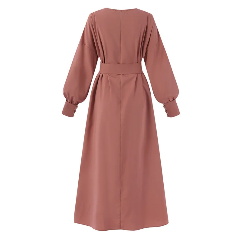 Imagem -04 - Vestido Abaya Muçulmano de Manga Comprida Feminino Vestes Básicas de Túnica Vestidos Turcos Islâmicos Elegante Tamanho S5xl Primavera Outono