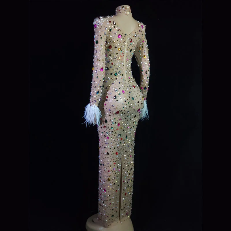 Fashion Multi-Color Crystal Pearl Tassel Zipper Long Sleeve Gala Ball Vestidos Para Festas De Luxo Kleider Für Besondere Anlässe