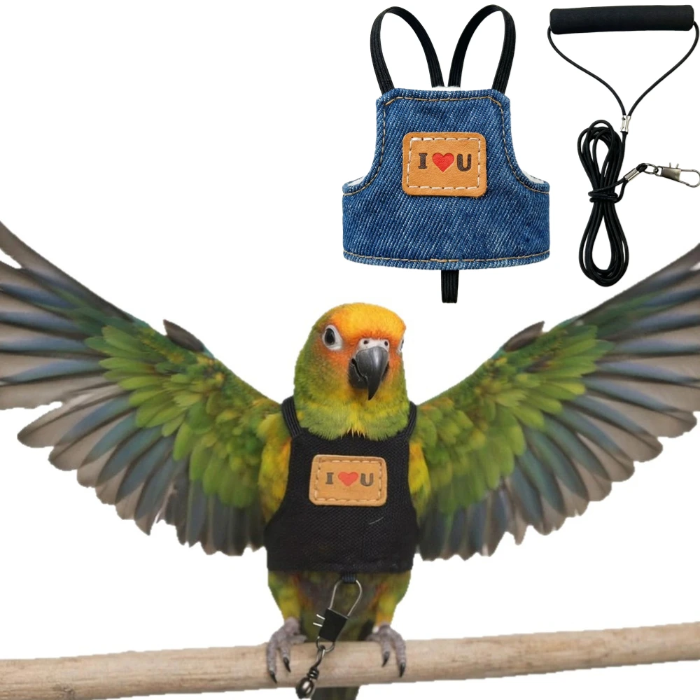 Adjustable Cowboy Parrot Flying Harness Vest For Small Medium Parakeet Safety Outdoor Adventure Flying Training Rope Supplies