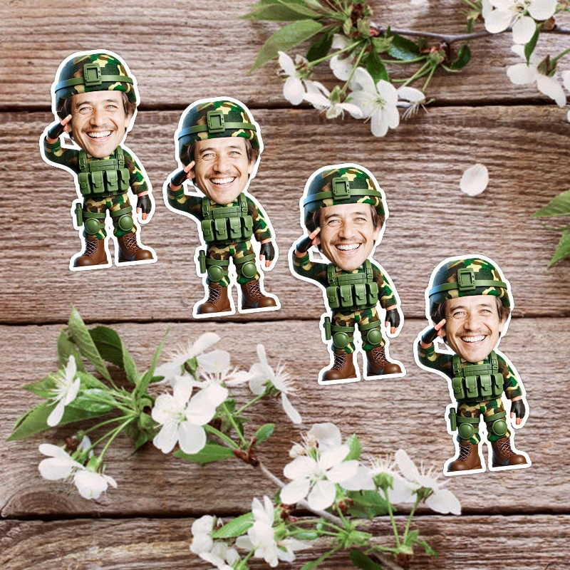 25/50 Stück Individuelle Porträt-Gesichtsaufkleber im Soldaten-Stil für Erwachsene und Kinder, Geburtstags-Spaß, Selbstklebende Cartoon-Dekorationen – Detail 4