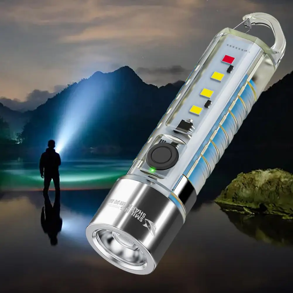 

LED Mini Super Bright Flashlight USB Charging Multifunctional Light Key Chain Outdoor With Warning Light Waterproof Side Ca W7I2