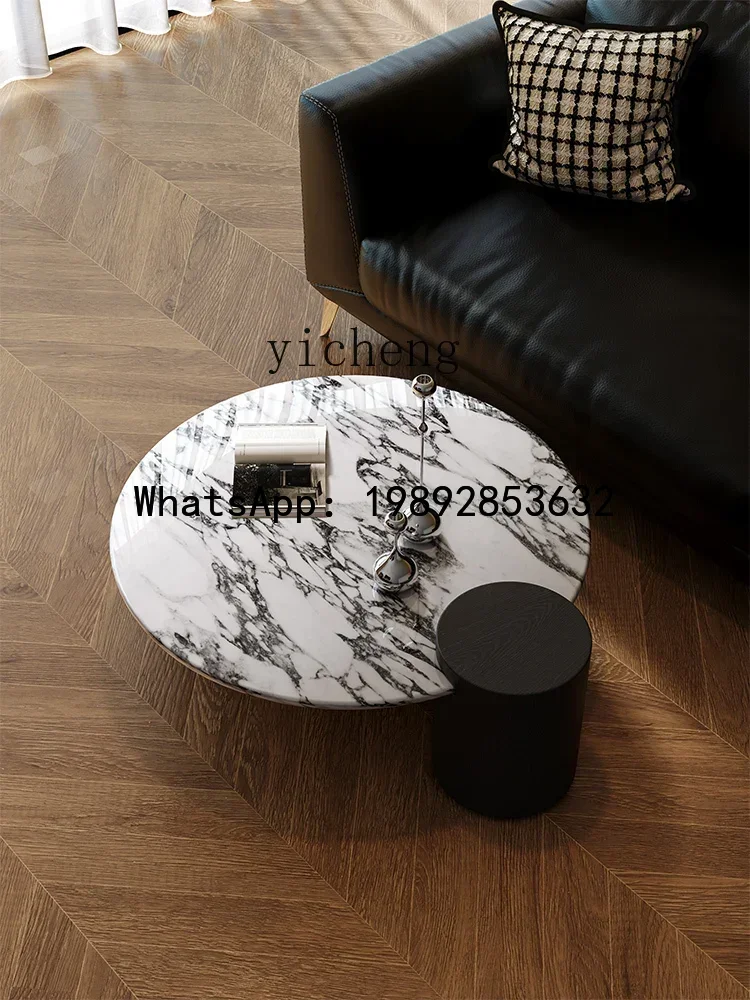 coffee table marble solid wood round living room household high-end small apartment home decoration accessories