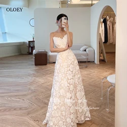 OLOEY Elegant Full lace A Line Korea Wedding Dresses Sweetheart Floor Length Bridal Gowns Corset Back Photo Shoot