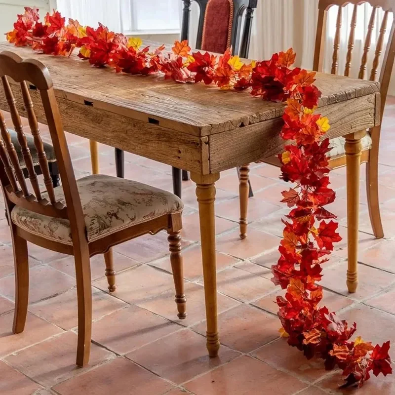 Fall Artificial Maple Leaf Garland Red Orange Hanging Vine Autumn Thanksgiving Decor For Front Door Wall Table Centerpiece