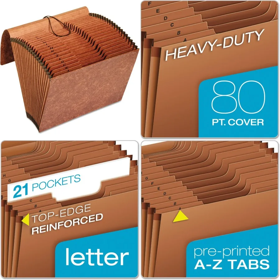 

Сверхмощная расширяющаяся папка с сверхтолстой крышкой и усиленными краями Тайвек для прочной организации в офисе или домашних условиях.