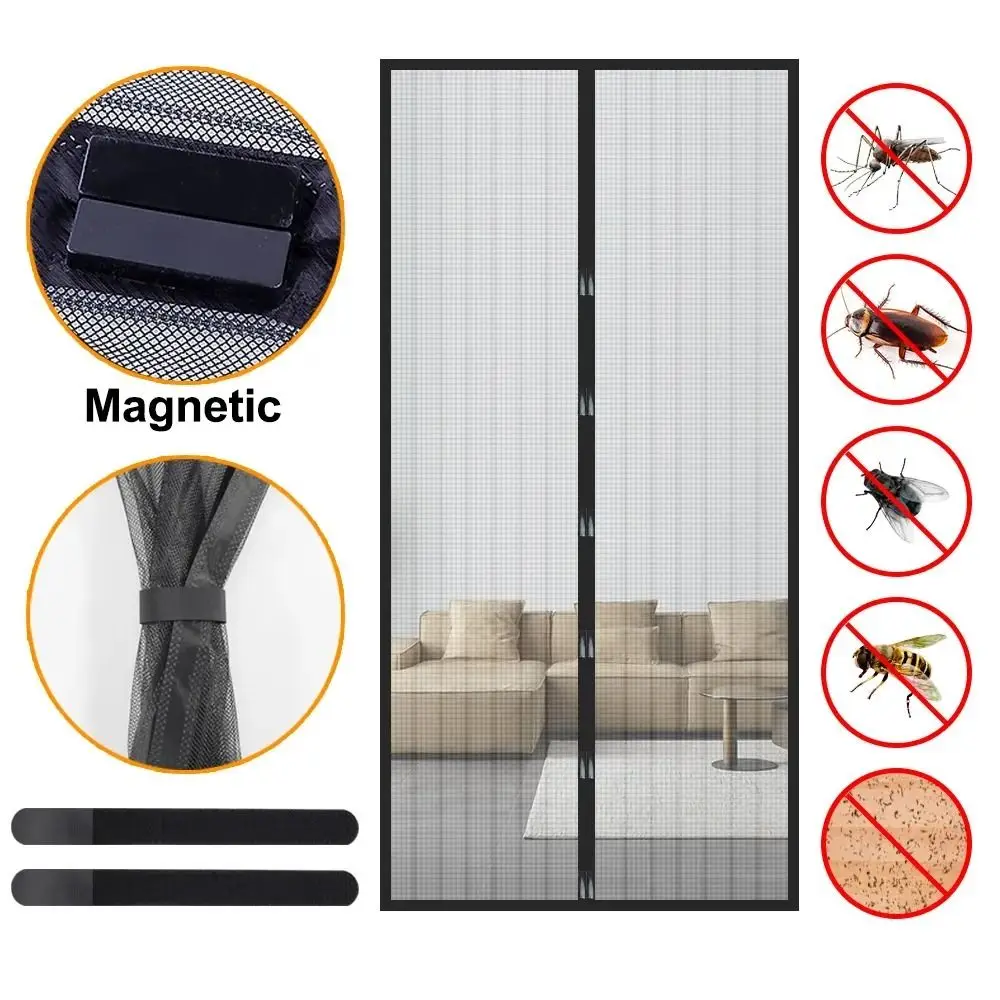 Black Mesh 6 Pairs of Magnetic Stripe +7 Pairs of Magnetic Buckle Non-penetration Magnetic Stripe Type Mosquito Curtain